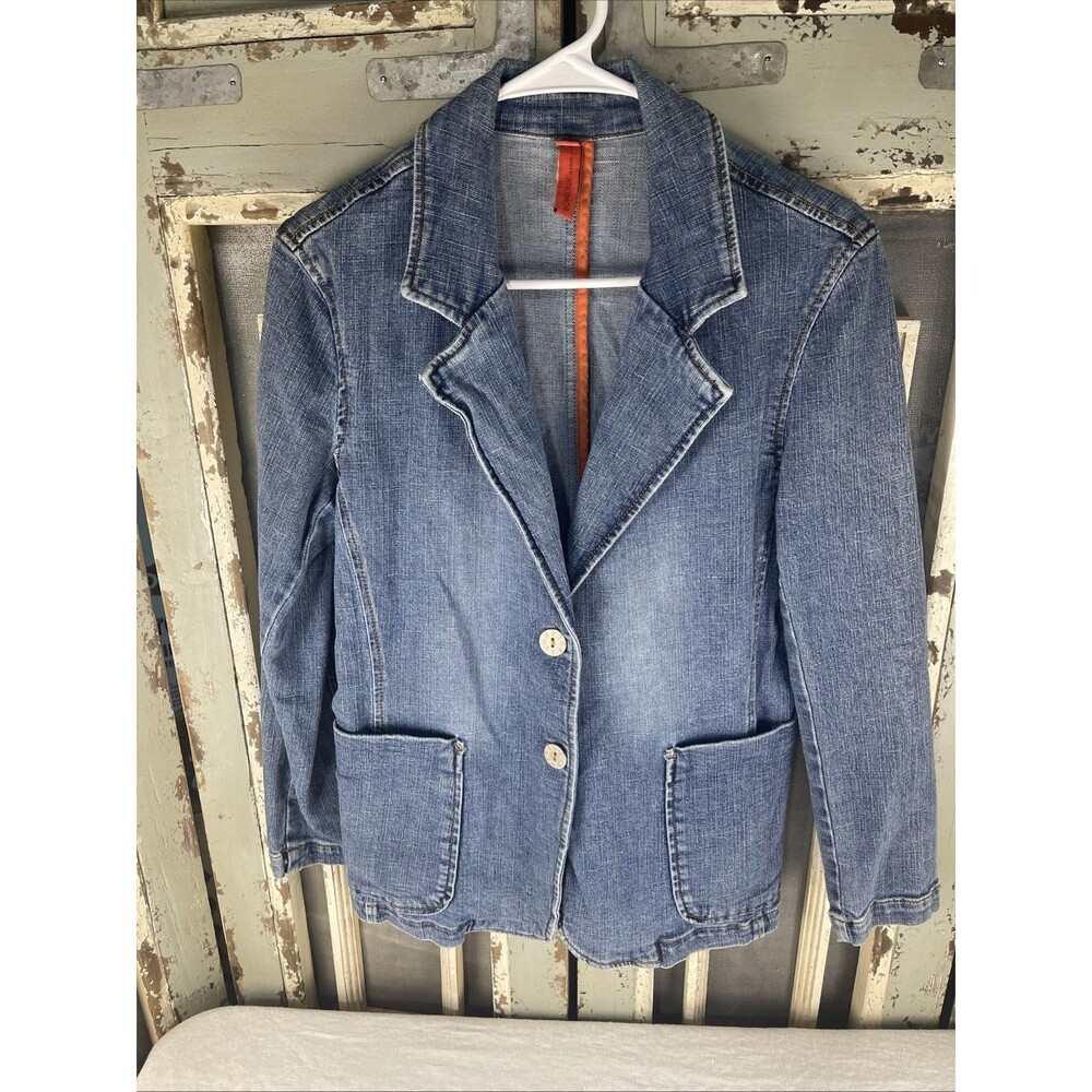 BONJOUR Denim Blazer Jacket Y2K 2000s Retro Pockets Women Medium - Picture 2 of 11